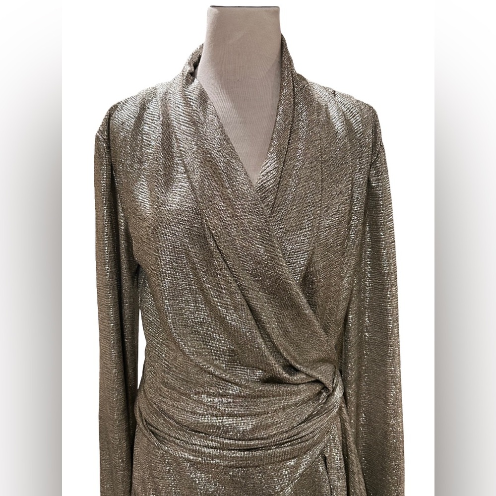 PatBO Cara Lame Mini Wrap Dress Platino Gold - Picture 4 of 11